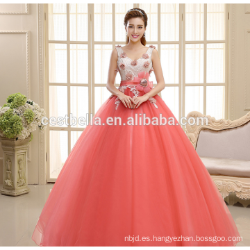 Una línea de longitud de piso de color rosa oscuro correa de espagueti alibaba hinchada vestidos de encaje de la boda